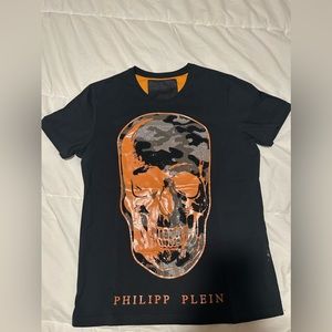 philipp plein orange skull t shirt limited